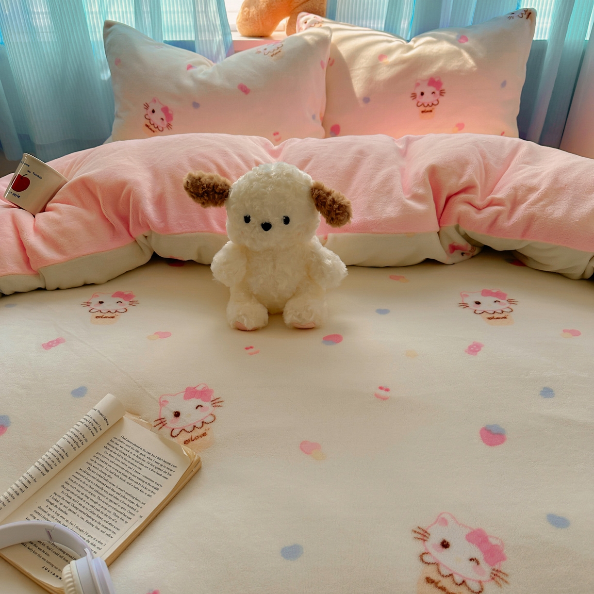 91家纺网 家纺一手货源 找家纺 繁花家居 2025新款小清新180克跑量款牛奶绒三件套四件套 冰淇淋奶猫