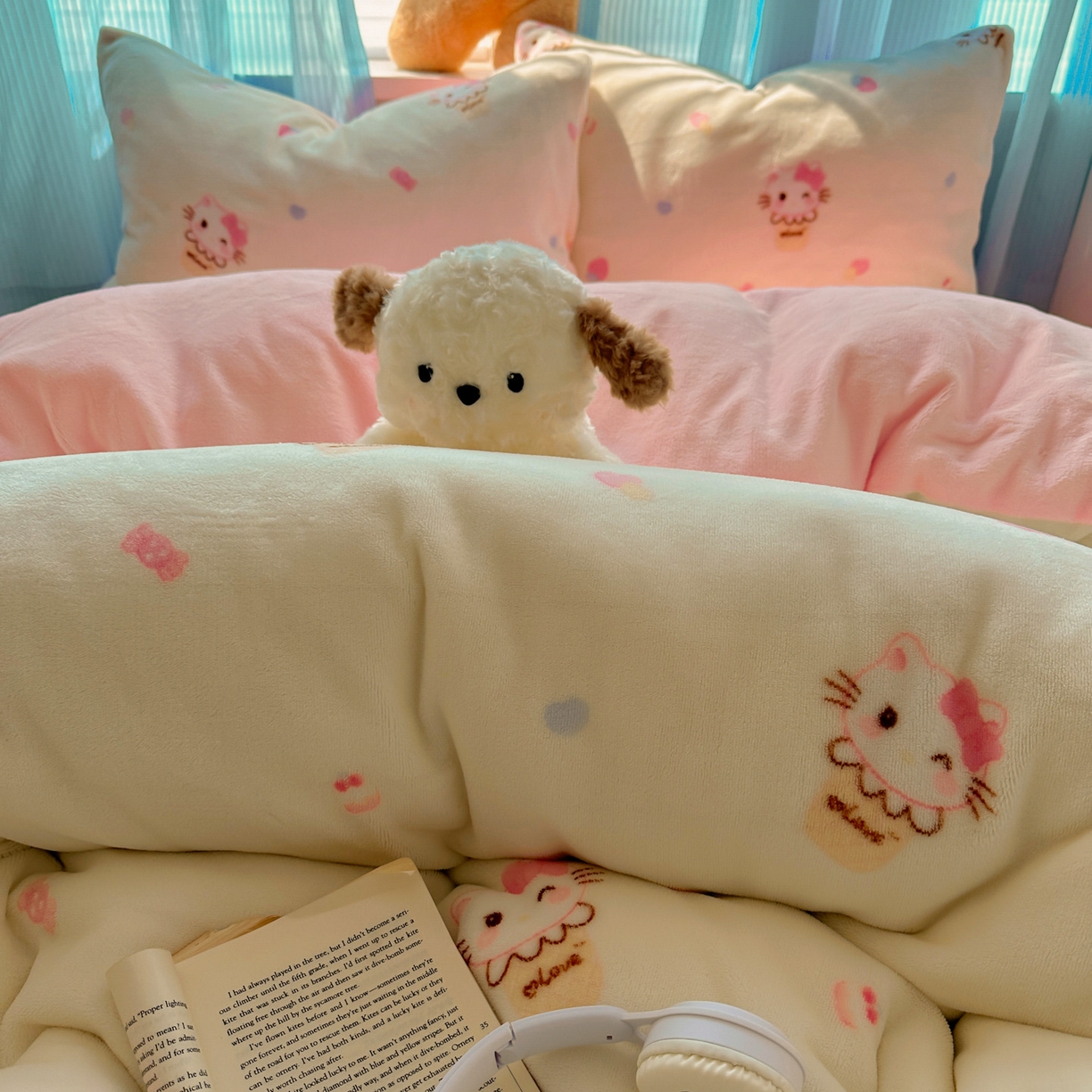 91家纺网 家纺一手货源 找家纺 繁花家居 2025新款小清新180克跑量款牛奶绒三件套四件套 冰淇淋奶猫