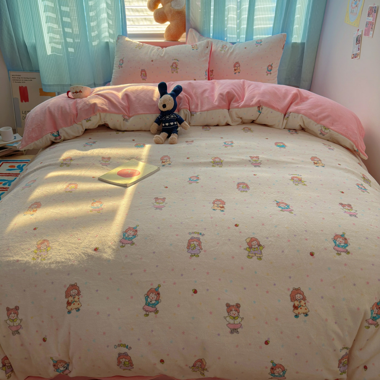 91家纺网 家纺一手货源 找家纺 繁花家居 2025新款小清新180克跑量款牛奶绒三件套四件套 彩色星梦