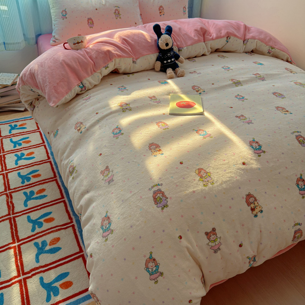 91家纺网 家纺一手货源 找家纺 繁花家居 2025新款小清新180克跑量款牛奶绒三件套四件套 彩色星梦