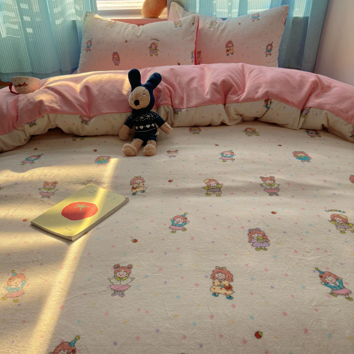 91家纺网 家纺一手货源 找家纺 繁花家居 2025新款小清新180克跑量款牛奶绒三件套四件套 彩色星梦