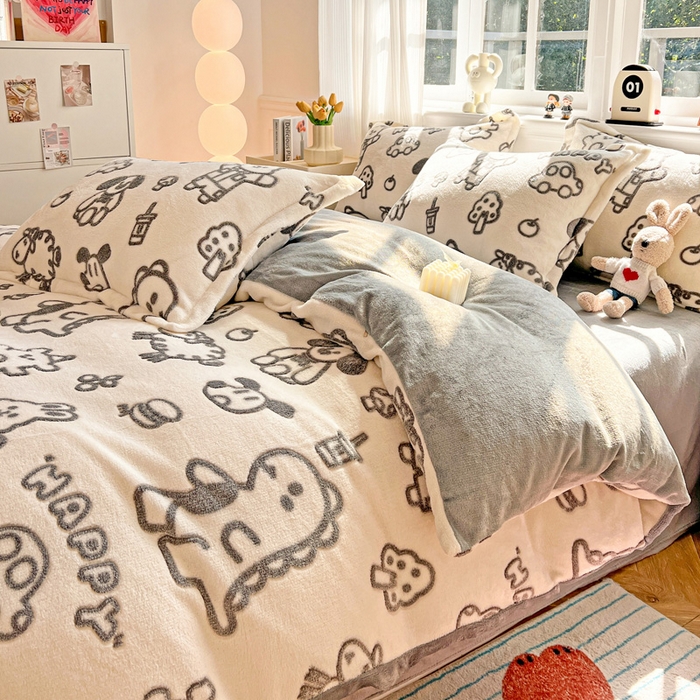 91家纺网 家纺一手货源 找家纺 韩巢家纺 2025新款高克重雪花绒牛奶绒四件套 灰色轨迹