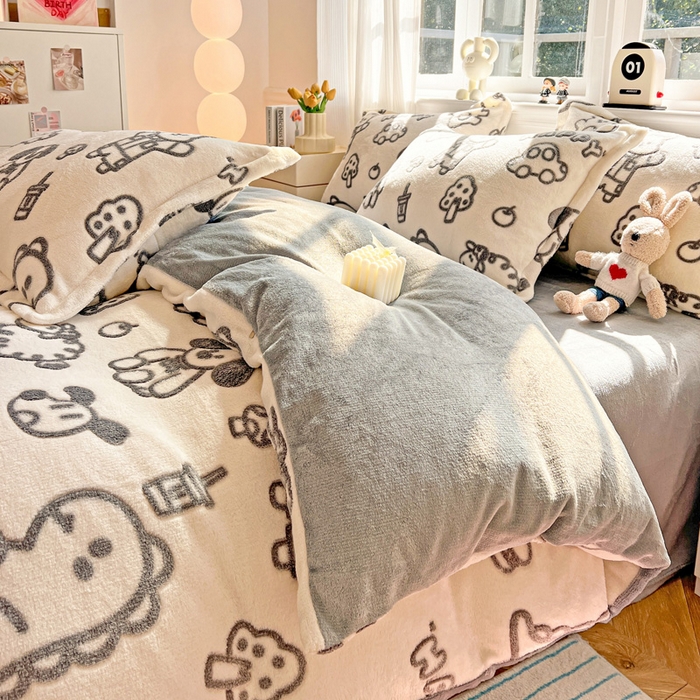 91家纺网 家纺一手货源 找家纺 韩巢家纺 2025新款高克重雪花绒牛奶绒四件套 灰色轨迹