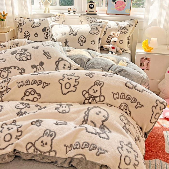 91家纺网 家纺一手货源 找家纺 韩巢家纺 2025新款高克重雪花绒牛奶绒四件套 灰色轨迹