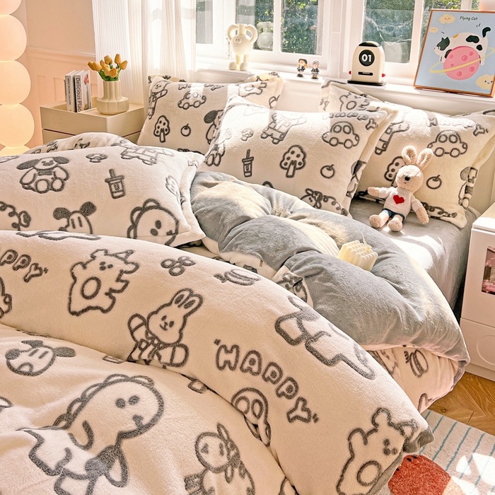 91家纺网 家纺一手货源 找家纺 韩巢家纺 2025新款高克重雪花绒牛奶绒四件套 灰色轨迹