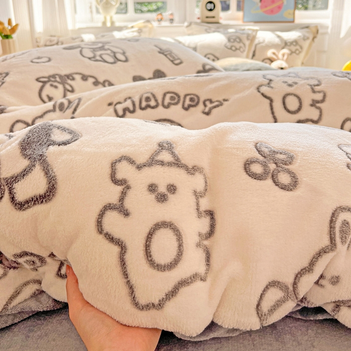 91家纺网 家纺一手货源 找家纺 韩巢家纺 2025新款高克重雪花绒牛奶绒四件套 灰色轨迹