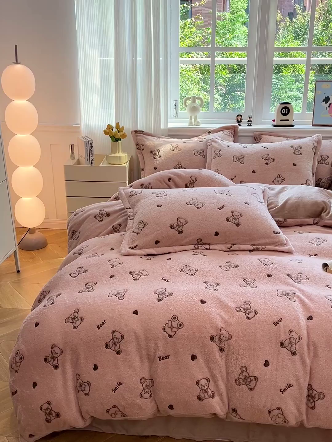 91家纺网 家纺一手货源 找家纺 韩巢家纺 2025新款高克重雪花绒牛奶绒四件套 咖色熊