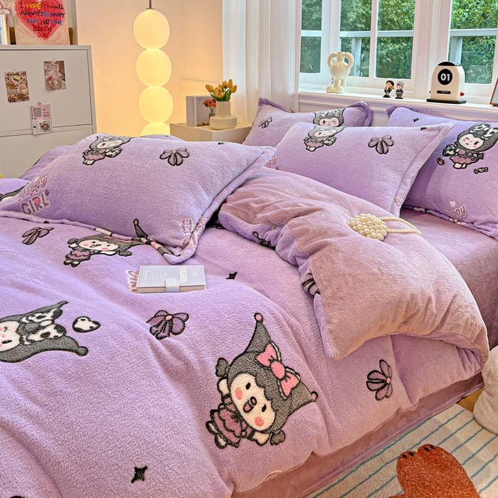 91家纺网 家纺一手货源 找家纺 韩巢家纺 2025新款高克重雪花绒牛奶绒四件套 库骆米