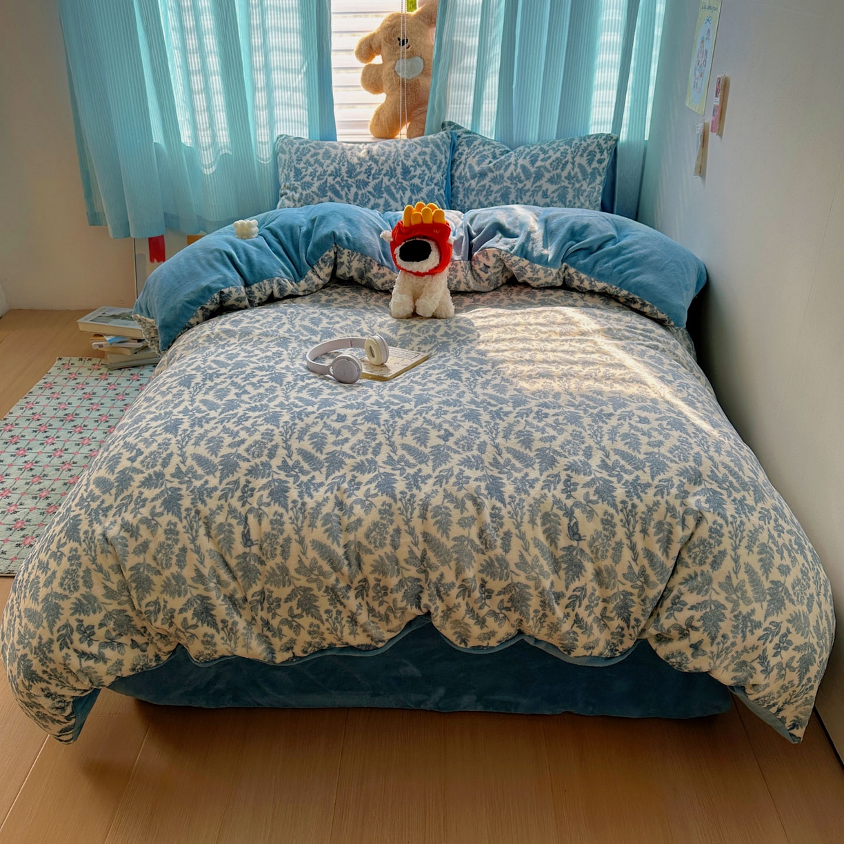 91家纺网 家纺一手货源 找家纺 繁花家居 2025新款小清新180克跑量款牛奶绒三件套四件套 花枝恋蝶