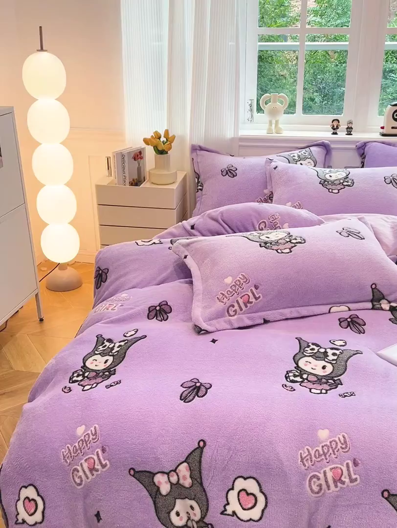 91家纺网 家纺一手货源 找家纺 韩巢家纺 2025新款高克重雪花绒牛奶绒四件套 库骆米