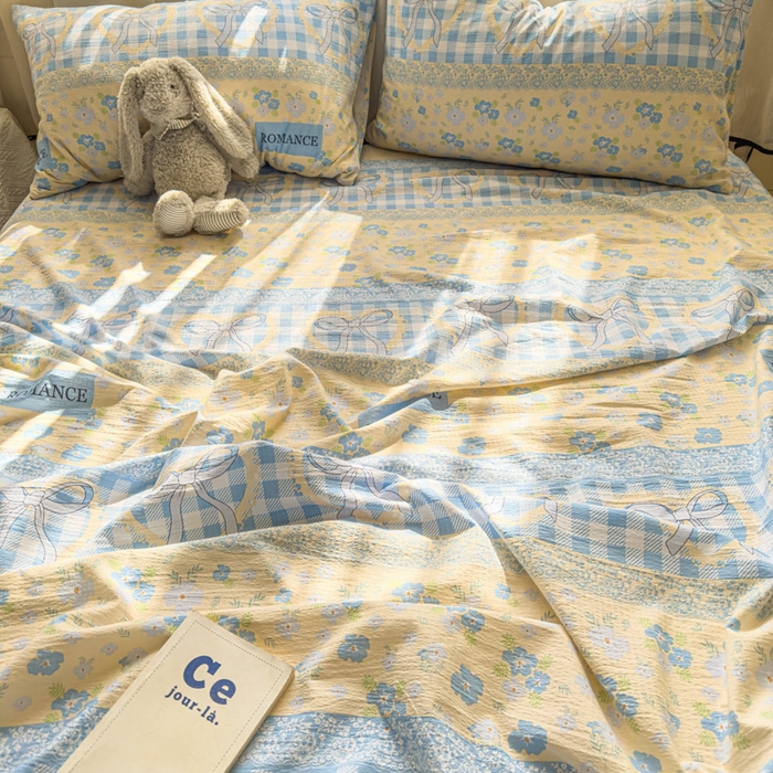 91家纺网 家纺一手货源 找家纺 （总）花伞家居 2025新款印花双层纱单床单床笠（提供买家秀）