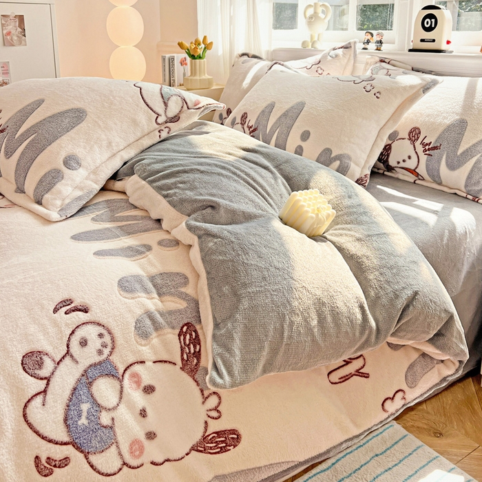 91家纺网 家纺一手货源 找家纺 韩巢家纺 2025新款高克重雪花绒牛奶绒四件套 米菲