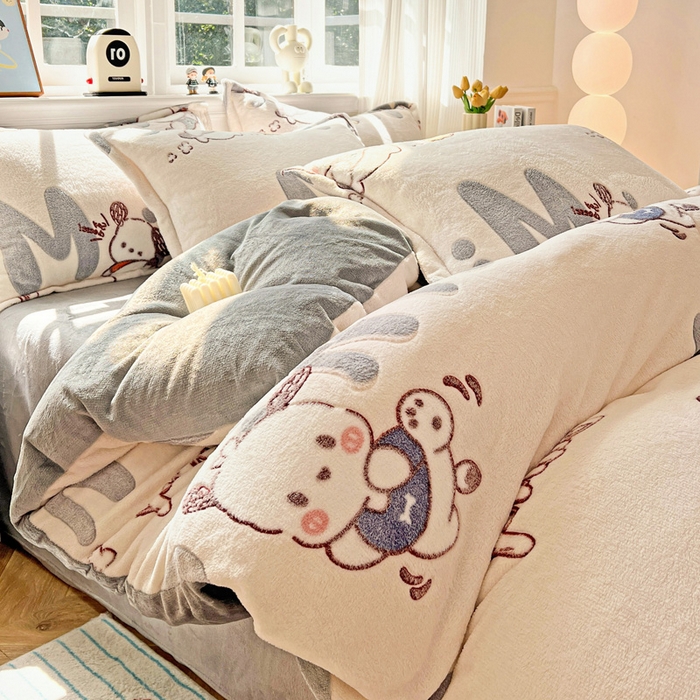 91家纺网 家纺一手货源 找家纺 韩巢家纺 2025新款高克重雪花绒牛奶绒四件套 米菲