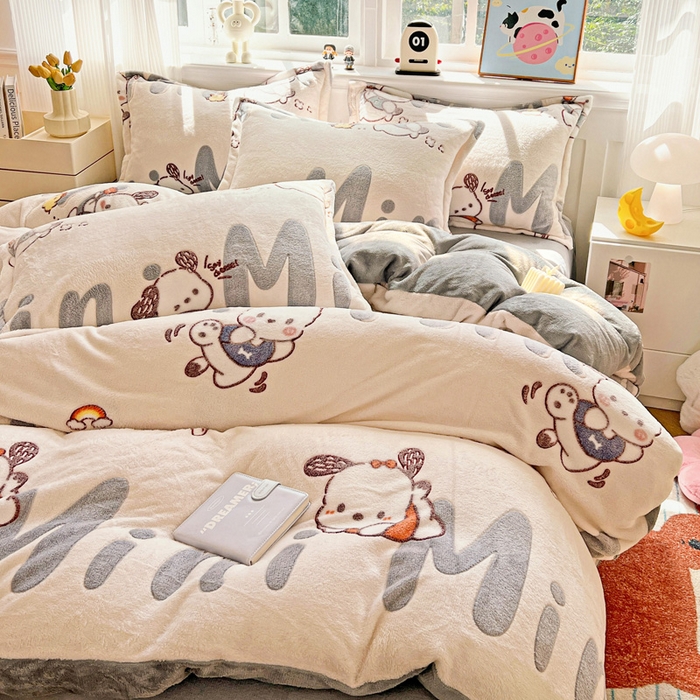 91家纺网 家纺一手货源 找家纺 韩巢家纺 2025新款高克重雪花绒牛奶绒四件套 米菲