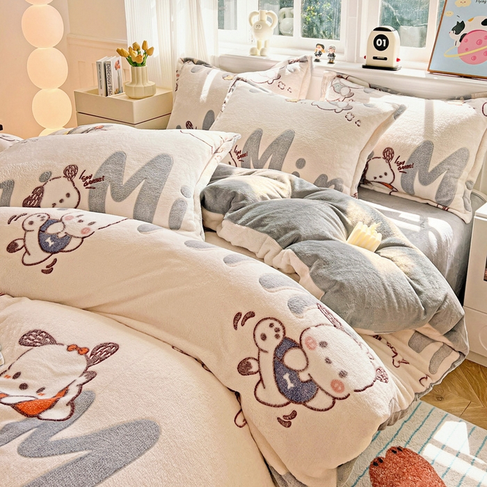 91家纺网 家纺一手货源 找家纺 韩巢家纺 2025新款高克重雪花绒牛奶绒四件套 米菲