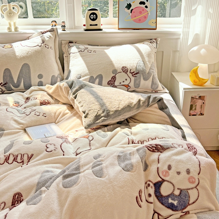 91家纺网 家纺一手货源 找家纺 韩巢家纺 2025新款高克重雪花绒牛奶绒四件套 米菲