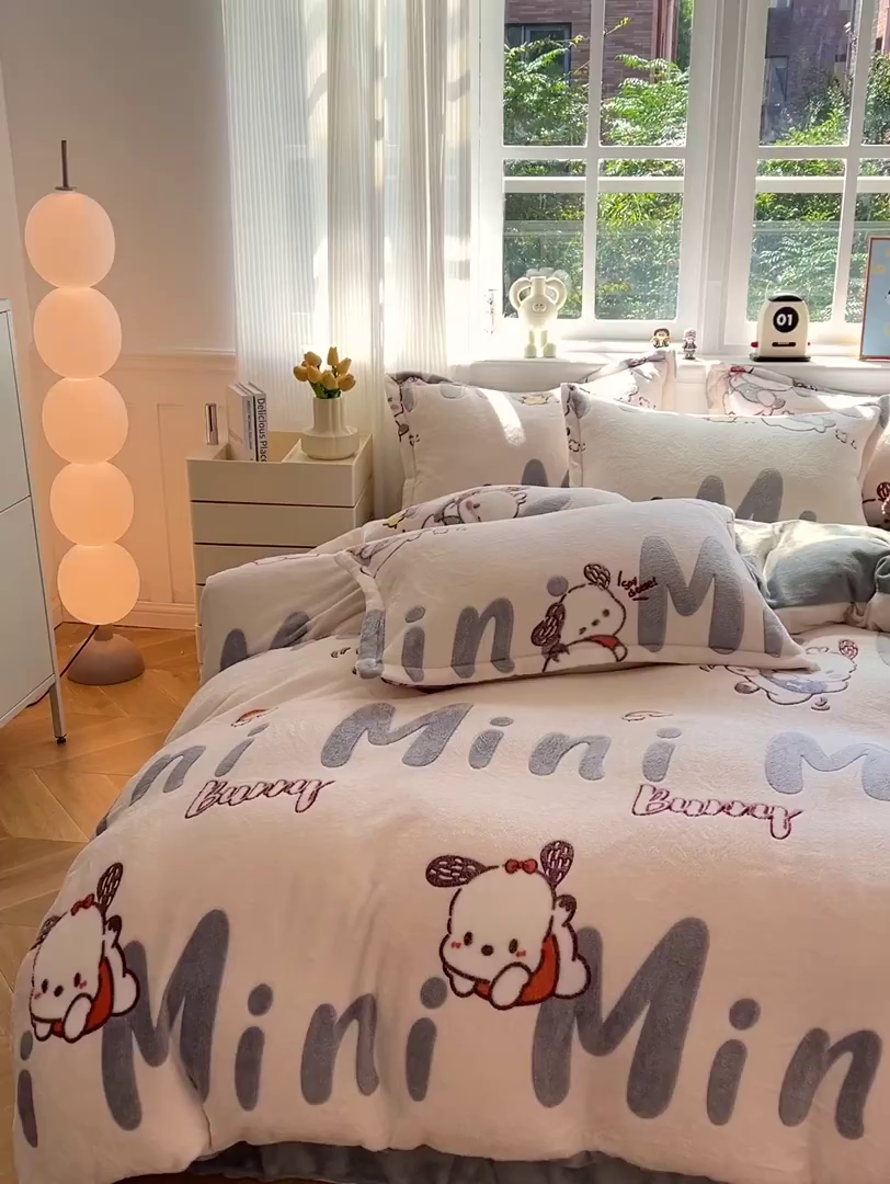 91家纺网 家纺一手货源 找家纺 韩巢家纺 2025新款高克重雪花绒牛奶绒四件套 米菲