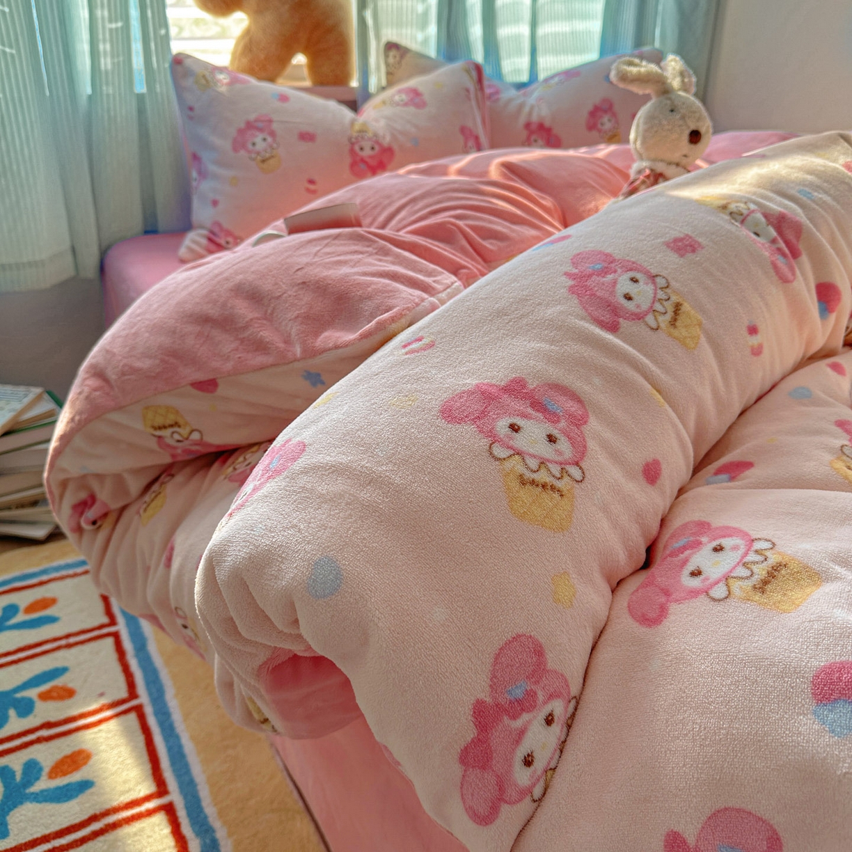 繁花家居 2025新款小清新180克跑量款牛奶绒三件套四件套 可爱美蒂