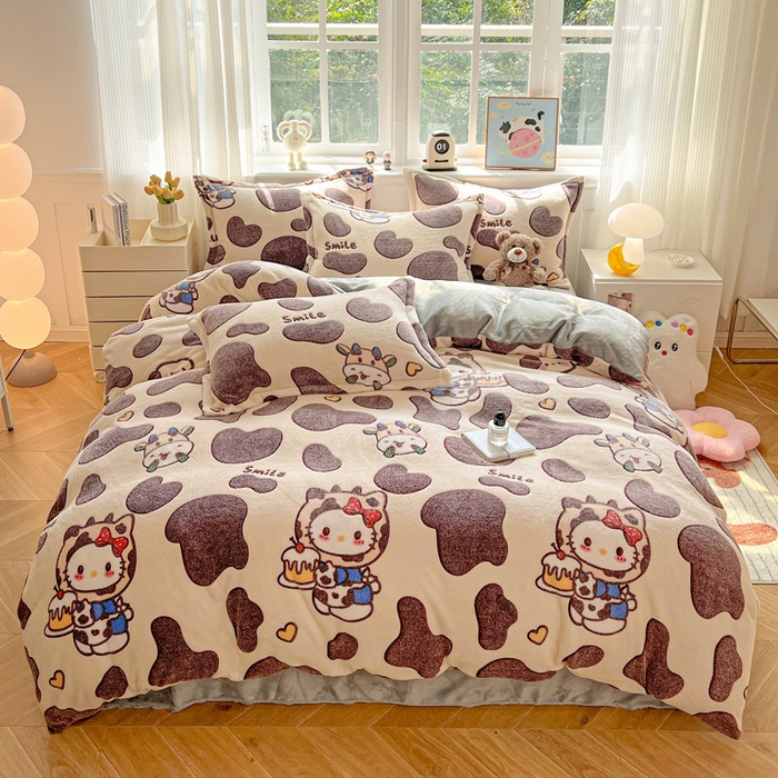 91家纺网 家纺一手货源 找家纺 韩巢家纺 2025新款高克重雪花绒牛奶绒四件套 奶油小猫