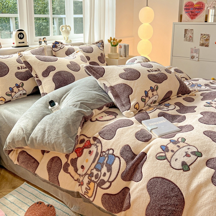 91家纺网 家纺一手货源 找家纺 韩巢家纺 2025新款高克重雪花绒牛奶绒四件套 奶油小猫