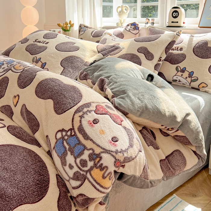 91家纺网 家纺一手货源 找家纺 韩巢家纺 2025新款高克重雪花绒牛奶绒四件套 奶油小猫