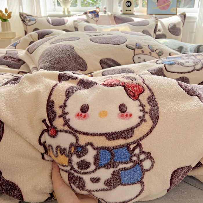 91家纺网 家纺一手货源 找家纺 韩巢家纺 2025新款高克重雪花绒牛奶绒四件套 奶油小猫