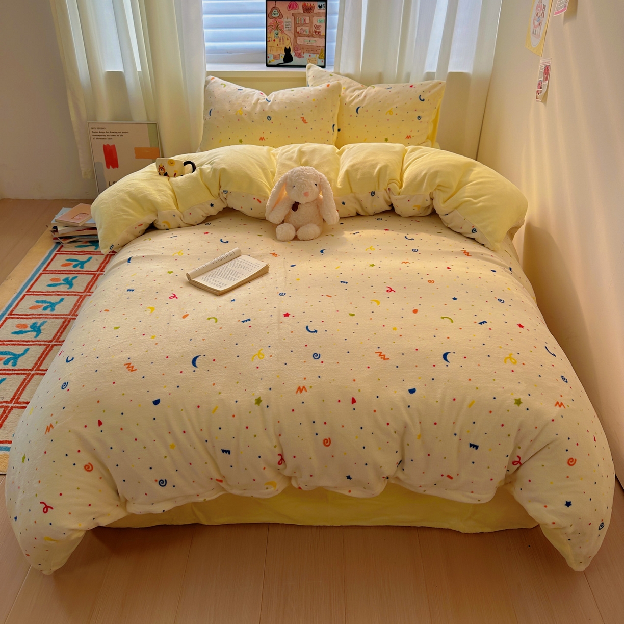 91家纺网 家纺一手货源 找家纺 繁花家居 2025新款小清新180克跑量款牛奶绒三件套四件套 浪漫星河