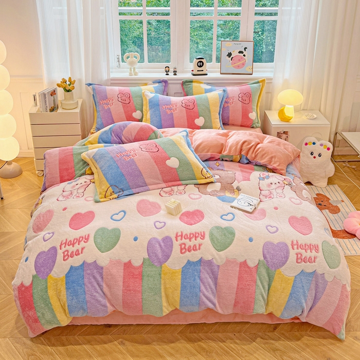 91家纺网 家纺一手货源 找家纺 韩巢家纺 2025新款高克重雪花绒牛奶绒四件套 七彩