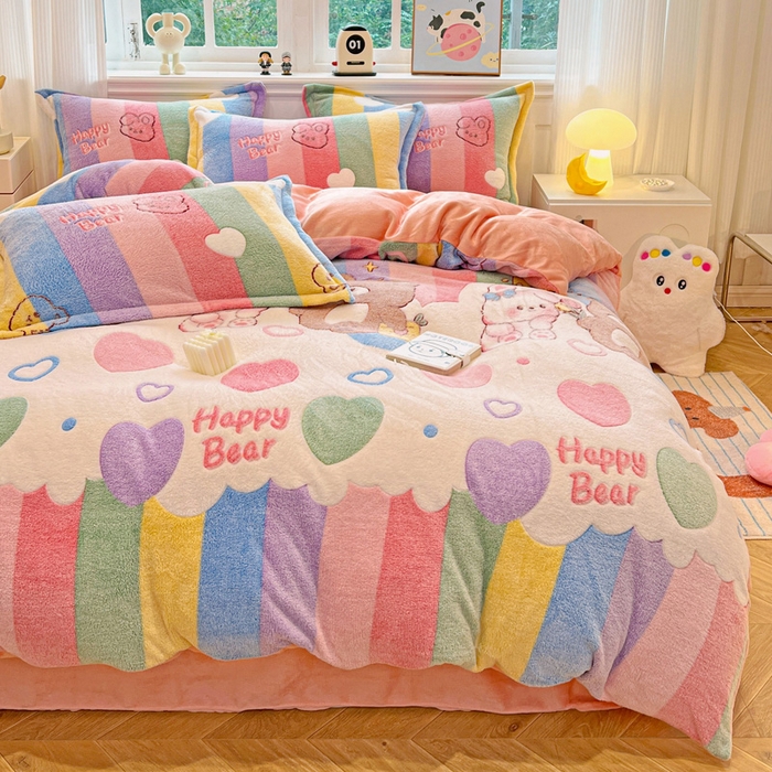 91家纺网 家纺一手货源 找家纺 韩巢家纺 2025新款高克重雪花绒牛奶绒四件套 七彩