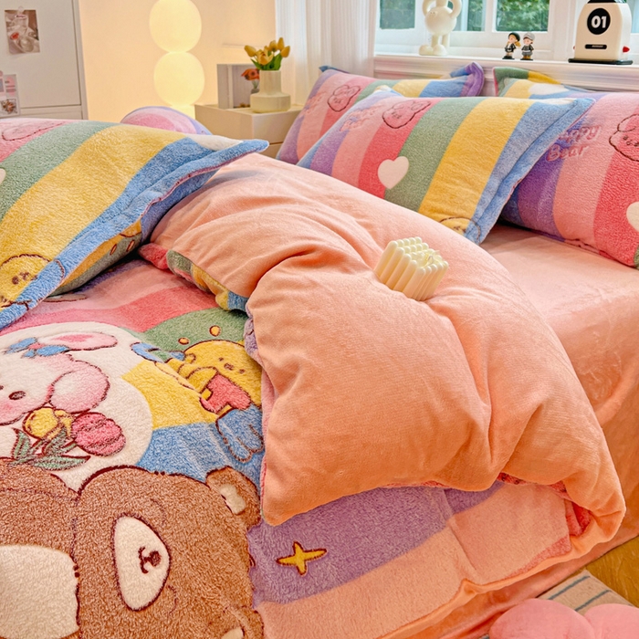 91家纺网 家纺一手货源 找家纺 韩巢家纺 2025新款高克重雪花绒牛奶绒四件套 七彩