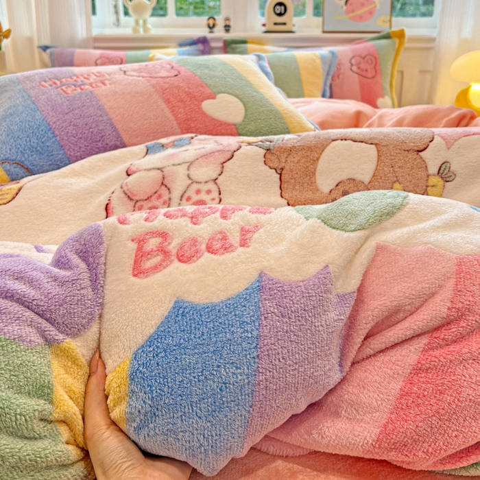 91家纺网 家纺一手货源 找家纺 韩巢家纺 2025新款高克重雪花绒牛奶绒四件套 七彩