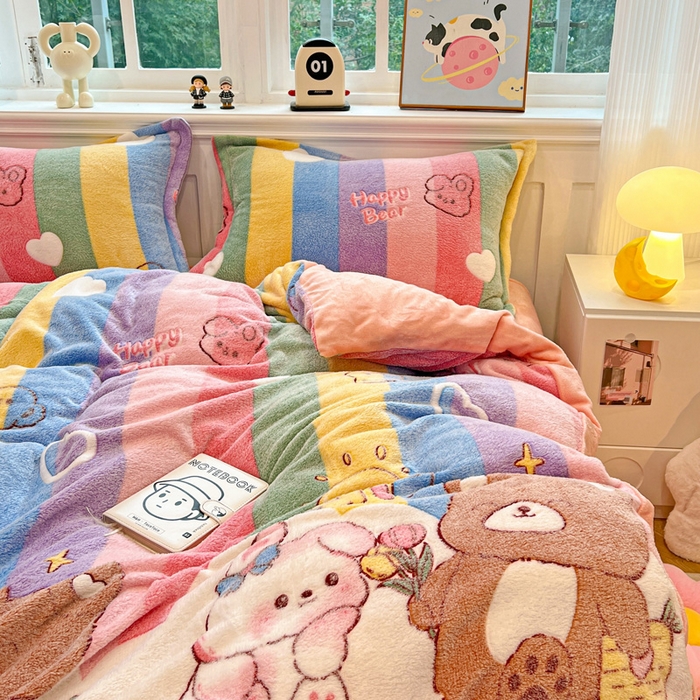 91家纺网 家纺一手货源 找家纺 韩巢家纺 2025新款高克重雪花绒牛奶绒四件套 七彩