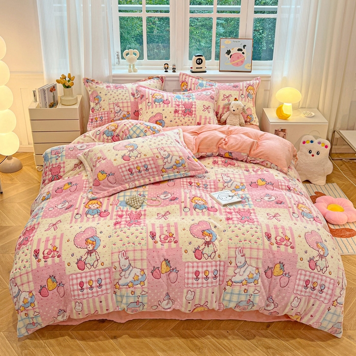 91家纺网 家纺一手货源 找家纺 韩巢家纺 2025新款高克重雪花绒牛奶绒四件套 天使女孩