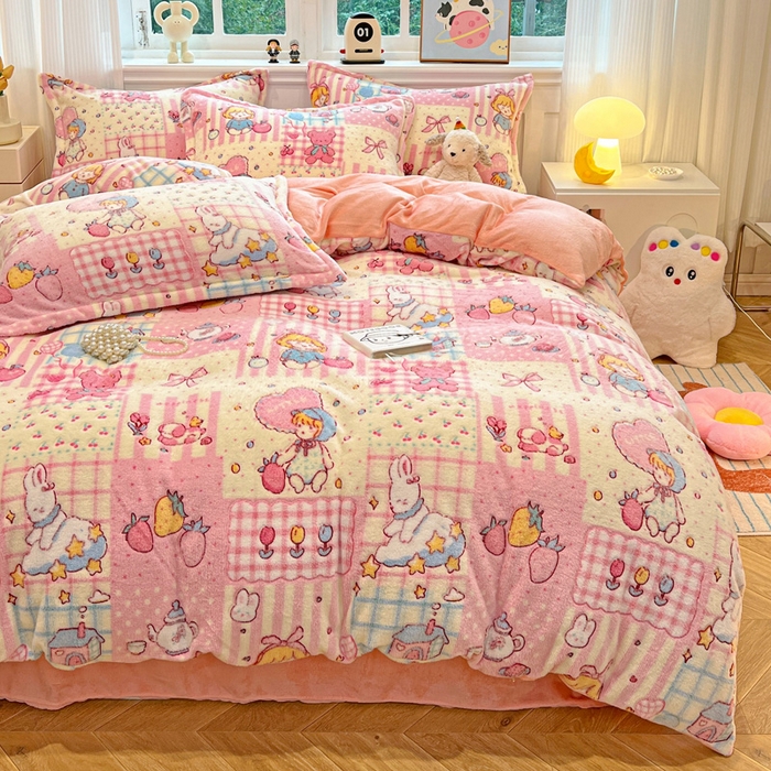 91家纺网 家纺一手货源 找家纺 韩巢家纺 2025新款高克重雪花绒牛奶绒四件套 天使女孩