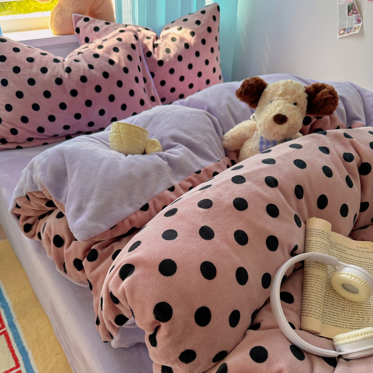 繁花家居 2025新款小清新180克跑量款牛奶绒三件套四件套 奶茶珍珠紫