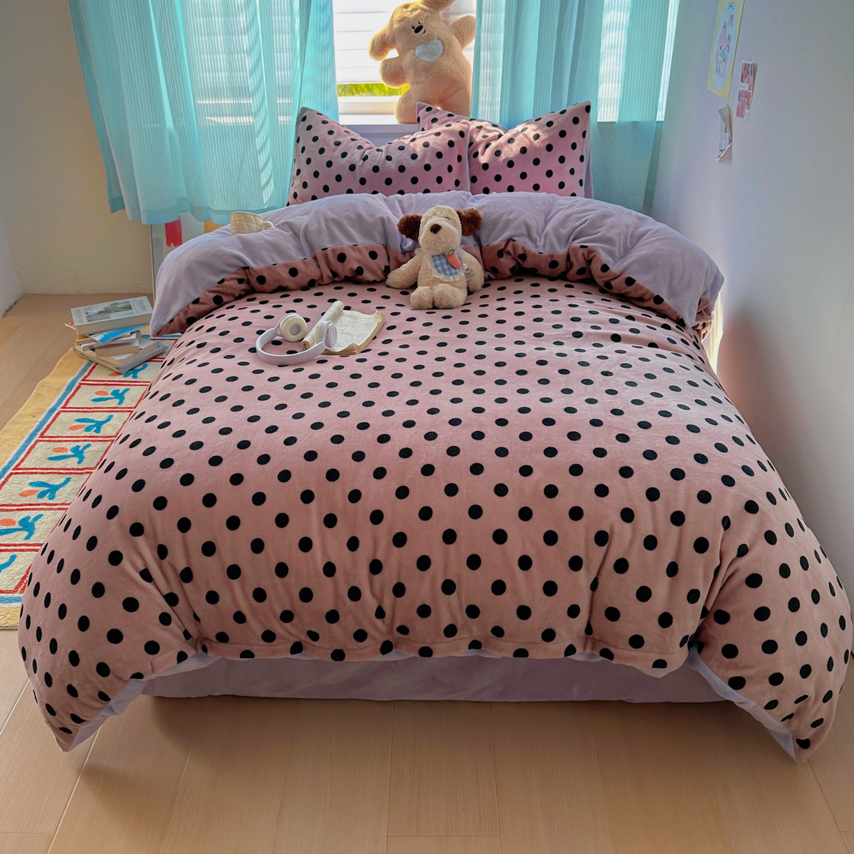 91家纺网 家纺一手货源 找家纺 繁花家居 2025新款小清新180克跑量款牛奶绒三件套四件套 奶茶珍珠紫