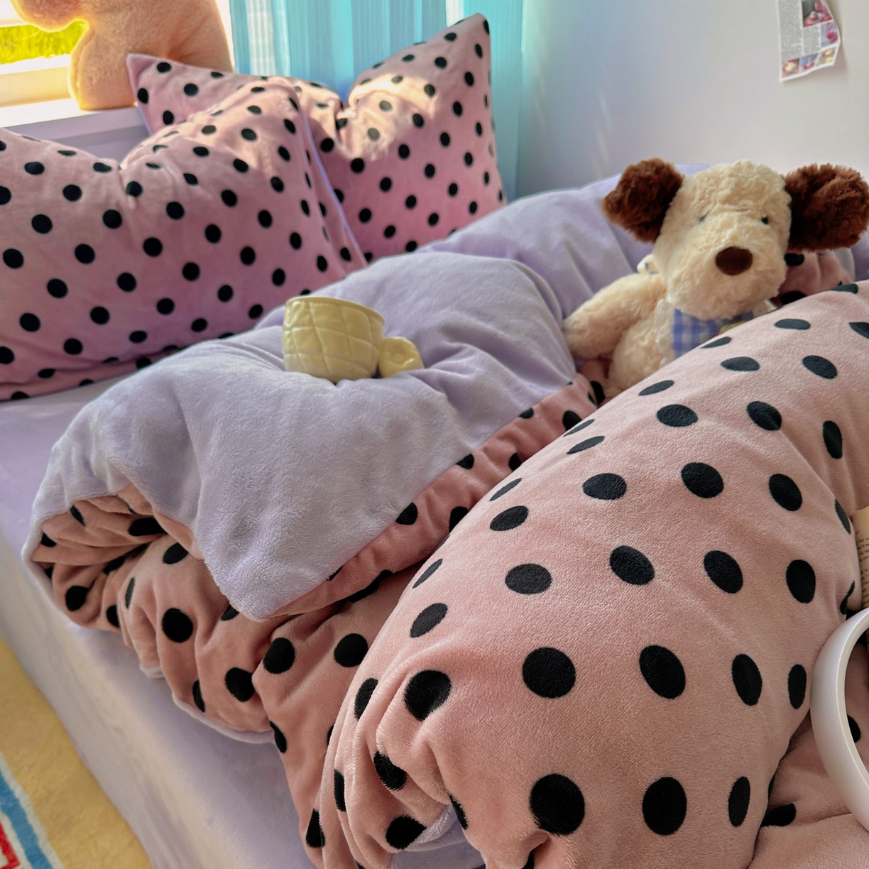 91家纺网 家纺一手货源 找家纺 繁花家居 2025新款小清新180克跑量款牛奶绒三件套四件套 奶茶珍珠紫