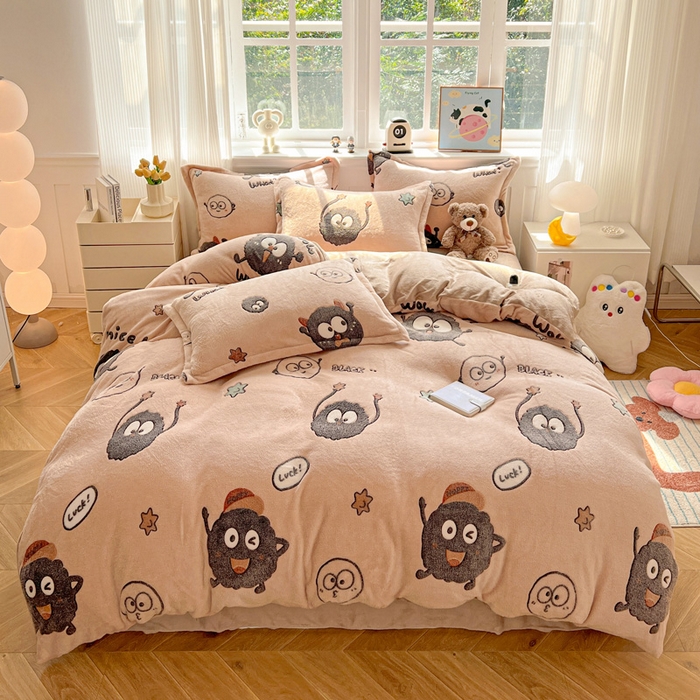 91家纺网 家纺一手货源 找家纺 韩巢家纺 2025新款高克重雪花绒牛奶绒四件套 小煤球