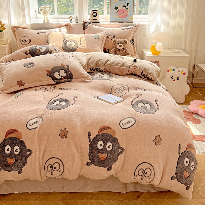 91家纺网 家纺一手货源 找家纺 韩巢家纺 2025新款高克重雪花绒牛奶绒四件套 小煤球