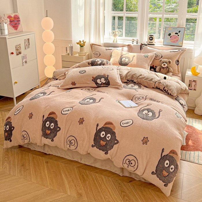 91家纺网 家纺一手货源 找家纺 韩巢家纺 2025新款高克重雪花绒牛奶绒四件套 小煤球