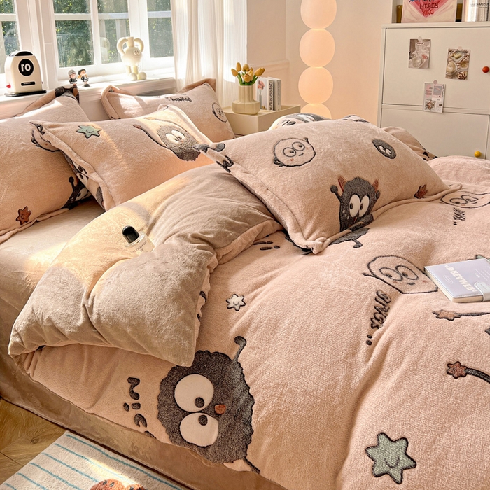 91家纺网 家纺一手货源 找家纺 韩巢家纺 2025新款高克重雪花绒牛奶绒四件套 小煤球