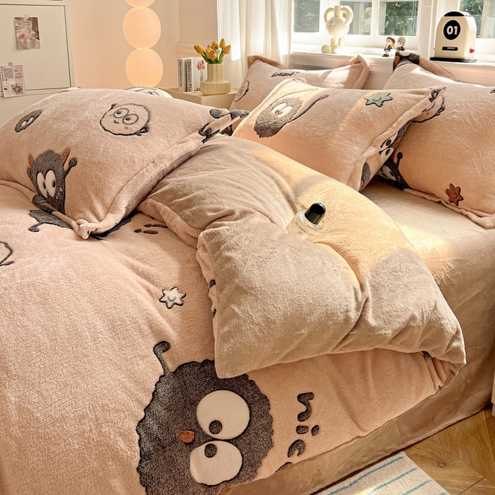 91家纺网 家纺一手货源 找家纺 韩巢家纺 2025新款高克重雪花绒牛奶绒四件套 小煤球