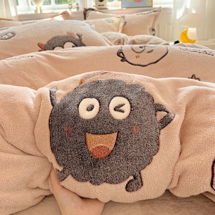 91家纺网 家纺一手货源 找家纺 韩巢家纺 2025新款高克重雪花绒牛奶绒四件套 小煤球