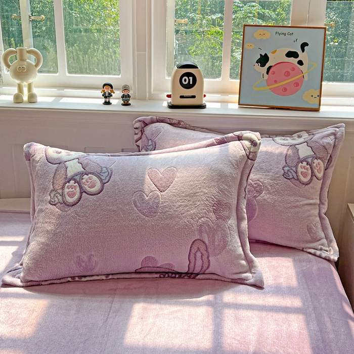 91家纺网 家纺一手货源 找家纺 韩巢家纺 2025新款高克重雪花绒牛奶绒四件套 幸运兔