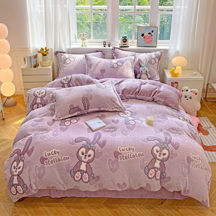 91家纺网 家纺一手货源 找家纺 韩巢家纺 2025新款高克重雪花绒牛奶绒四件套 幸运兔