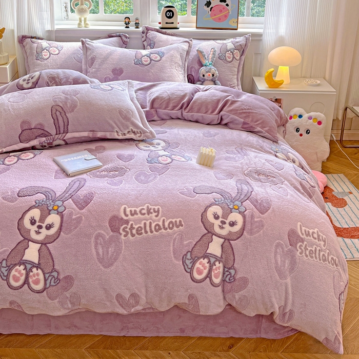 91家纺网 家纺一手货源 找家纺 韩巢家纺 2025新款高克重雪花绒牛奶绒四件套 幸运兔