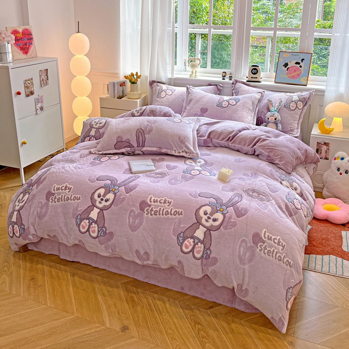 91家纺网 家纺一手货源 找家纺 韩巢家纺 2025新款高克重雪花绒牛奶绒四件套 幸运兔