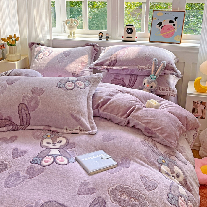 91家纺网 家纺一手货源 找家纺 韩巢家纺 2025新款高克重雪花绒牛奶绒四件套 幸运兔