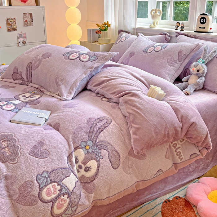 91家纺网 家纺一手货源 找家纺 韩巢家纺 2025新款高克重雪花绒牛奶绒四件套 幸运兔