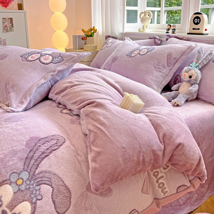 91家纺网 家纺一手货源 找家纺 韩巢家纺 2025新款高克重雪花绒牛奶绒四件套 幸运兔